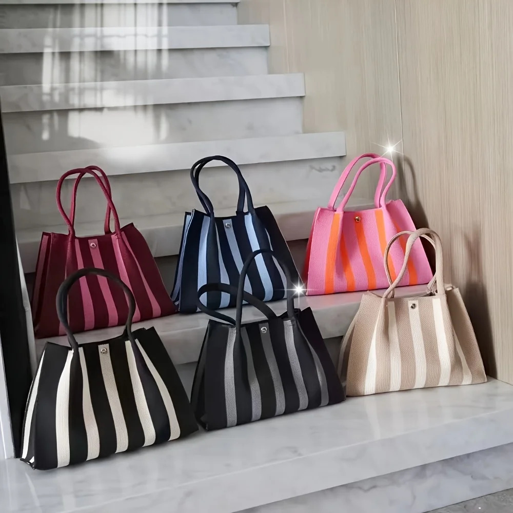 color-blocking knitted stripe n tote bag large capacity handbag for womens commute260530