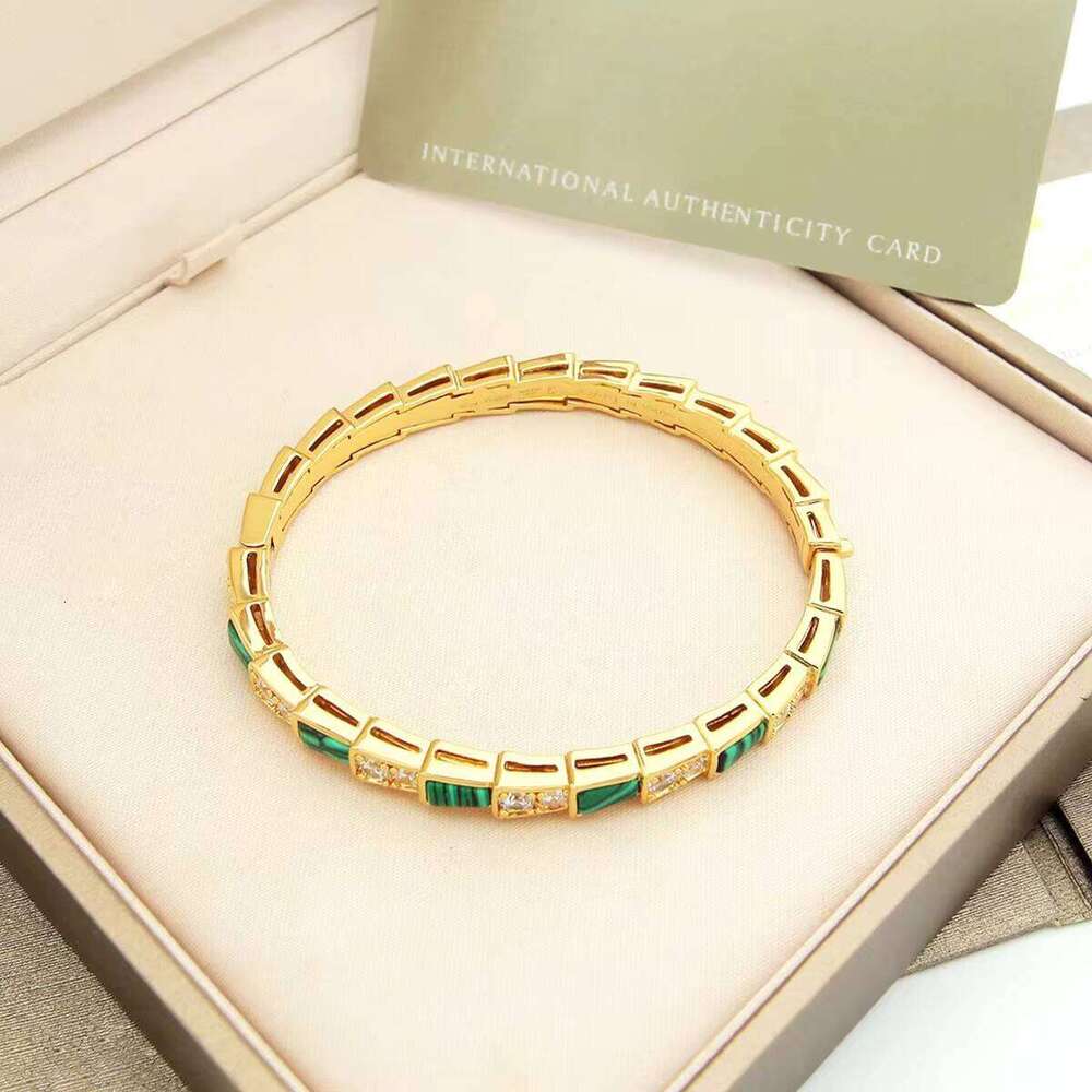Hot Sale Bulg Brand Designer Jewelry Snake Bracelet Luxury Inspired Trapezoidal Zircon Shell Gold Plated Bangle for Women gifts