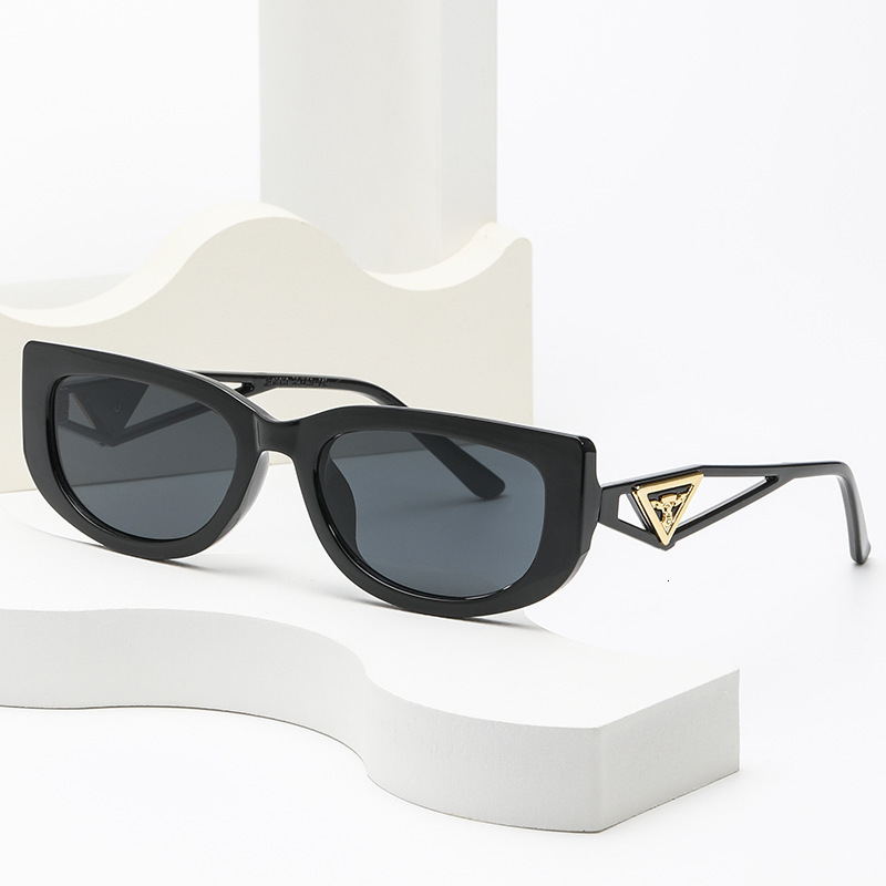 Designer Womens Sunglasses Trendy Small Rectangle Frame Hollow Triangle Metal Logo Leg Shades Outdoor Travel Beach Driving Sun Glasses
