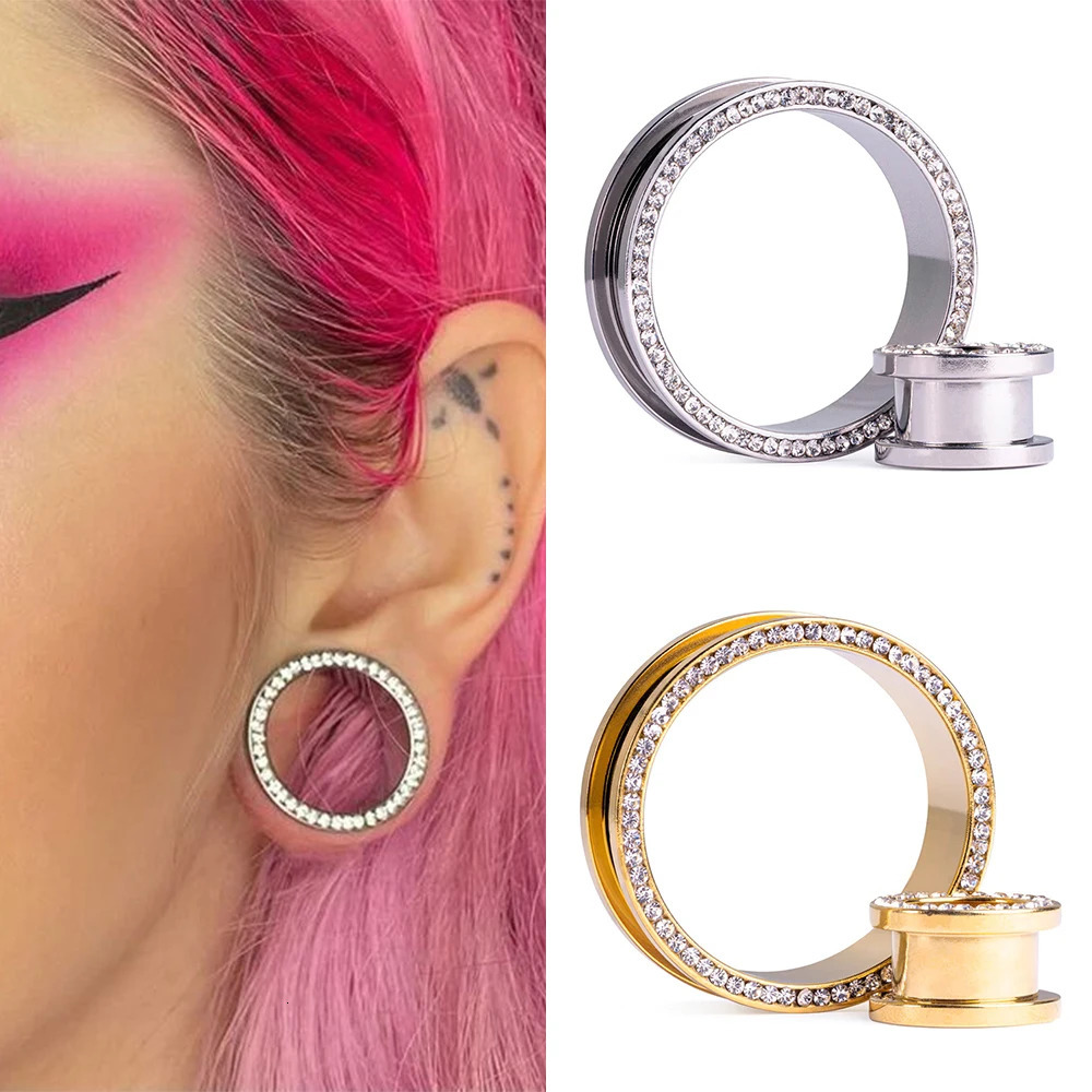 Doearko 2PCS Stainless Steel CZ Ear Gauges Plugs Tunnels Stretcher Piercing Women Body Jewelry260528BJ