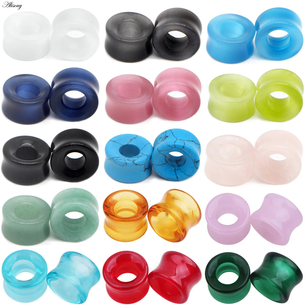 1Pc Stone Glass Ear Tunnel Plugs Mixed Style Hollow Single Flared Ear Flesh Gauges Piercing Ear Expander Stretcher Body Jewelry260528BJ