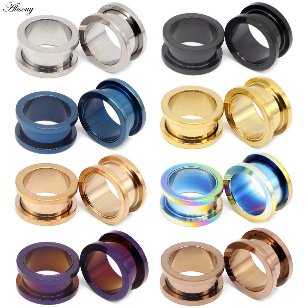 2pcs Colorful Anodized Stainless Steel Screw Fit Ear Flesh Tunnel Earring Plug Expander Body Jewelry Piercing Earlet Gauges260528BJ