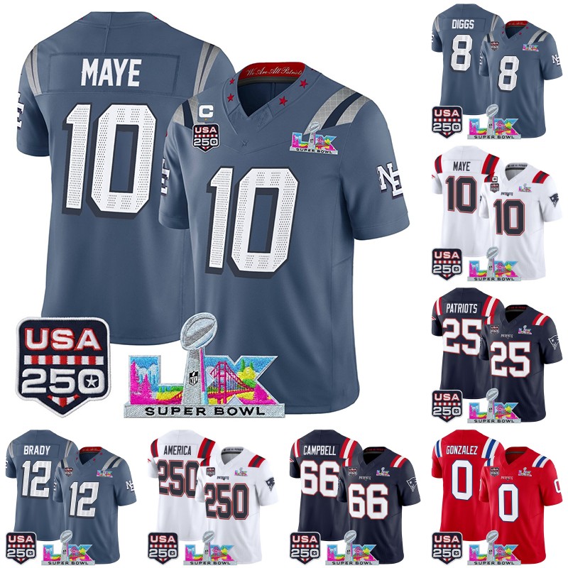 Maglia Patriots Super Bowl LX America 250 Edition A.J.Brown Joshua Dobbs Drake Maye Treveyon Henderson Christian Gonzalez Stefon Diggs Tommy Devito-image