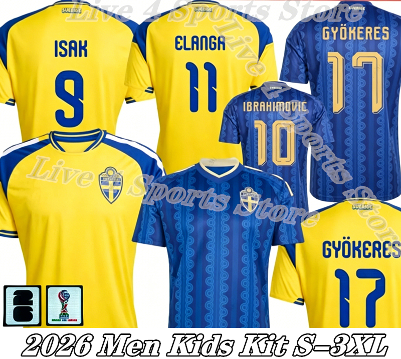2026 Sweden World Cup National Soccer Jerseys Gyokeres Isak Elanga Nygren Swedberg Larsson Bergvall Svensson Gudmundsson Ayari Hien Football Shirts Men Kids Kit
