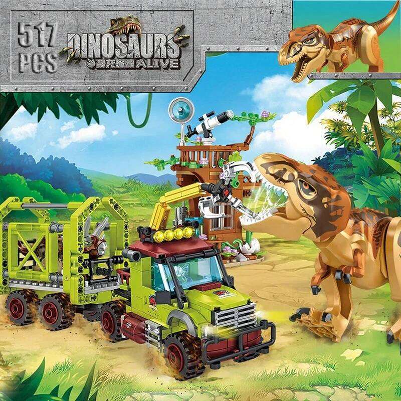Jurassic Dino World Building Block Sets Dinosaur Exploration Triceratops Rescue Operation Scene Models DIY Bricks Toy Gift W260602