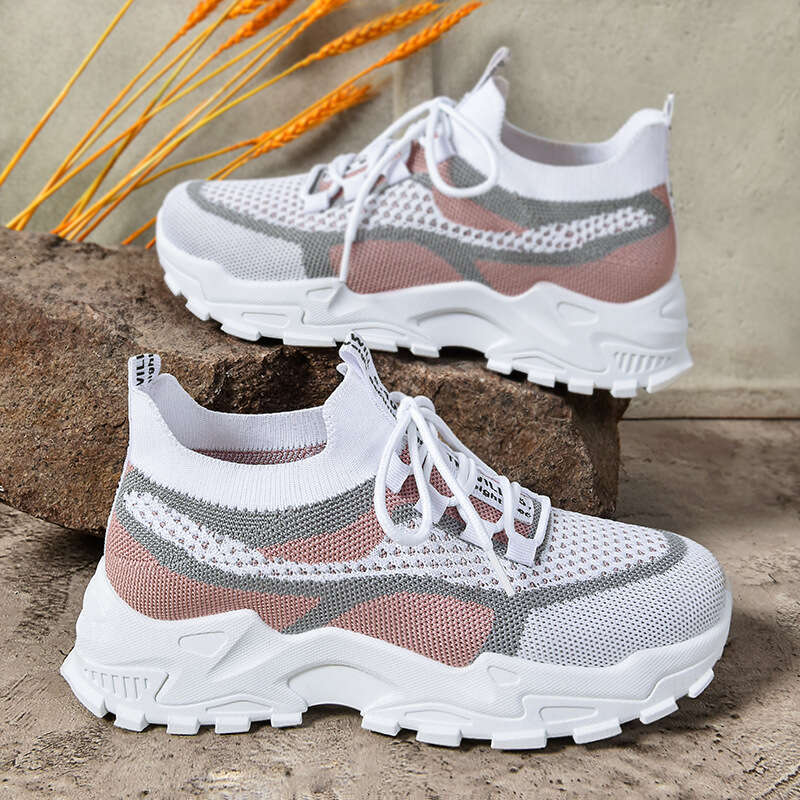Women's Fashion Casual Shoes, Spring New Arrival, Lightweight Soft Sole Dad Shoes, Flyknit Breathable Mesh Sneakers