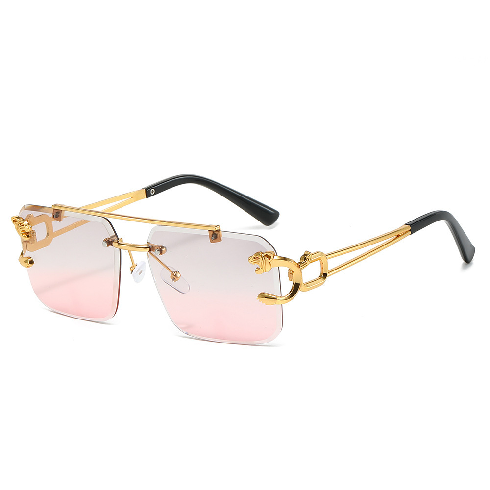 Hot-Selling Square Double-Beam Cut Edge Rimless Glasses Men Designer Sunglasses Fashion Leopard Trendy Sunglasses For Women - view 8