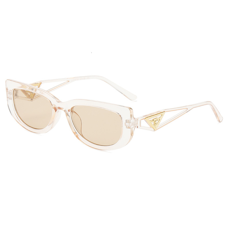 Designer Womens Sunglasses Trendy Small Rectangle Frame Hollow Triangle Metal Logo Leg Shades Outdoor Travel Beach Driving Sun Glasses