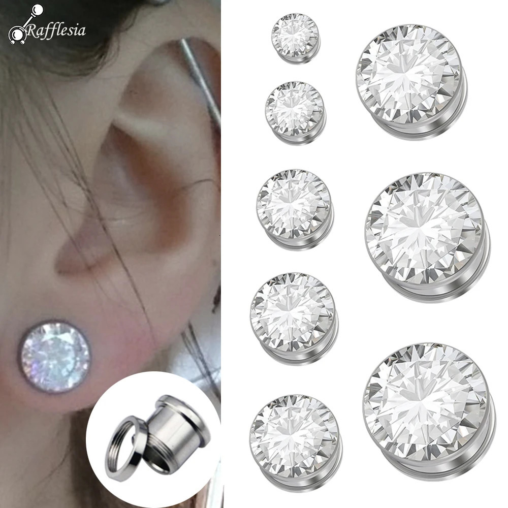 1Pair CZ Gems Ear Tunnels Ear Plugs Pulley Ear Gauges Zircon Screws Stretcher Ear Expander Set Piercing Jewelry260528BJ