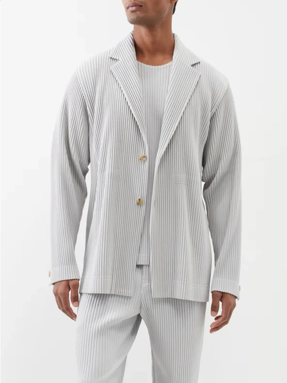 Miyake Pleated Blazers Business Casual Lined Blazer Top Fashion Suit Slim Fit Coat High Quality Jacket 260601