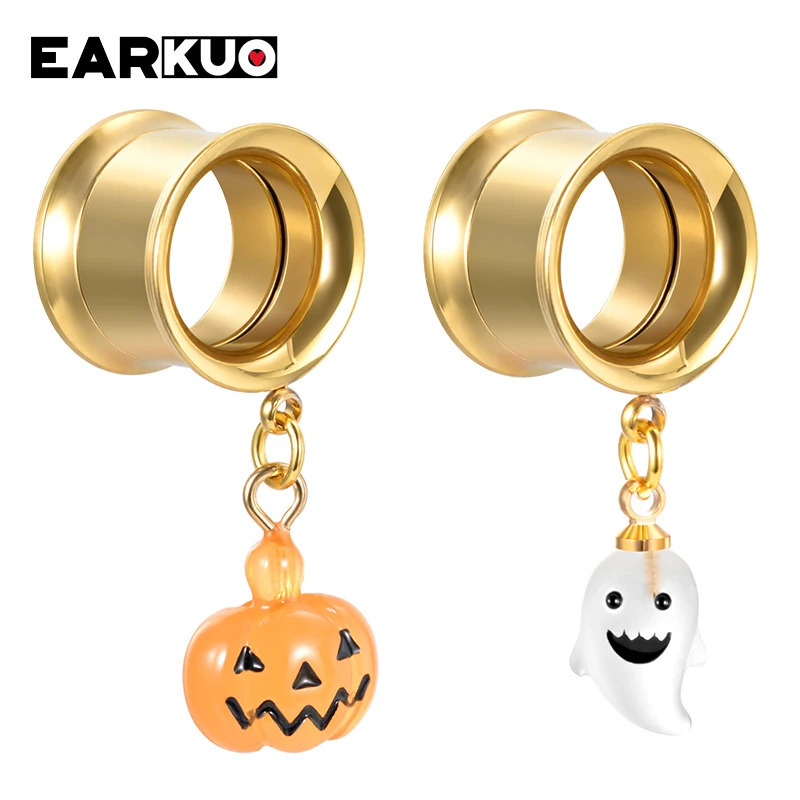 EARKUO Stainless Steel Square Bar Chains Dangle Ear Plugs Piercing Gauges Tunnels Body Jewelry Earring Stretchers 2PCS260528BJ - view 7