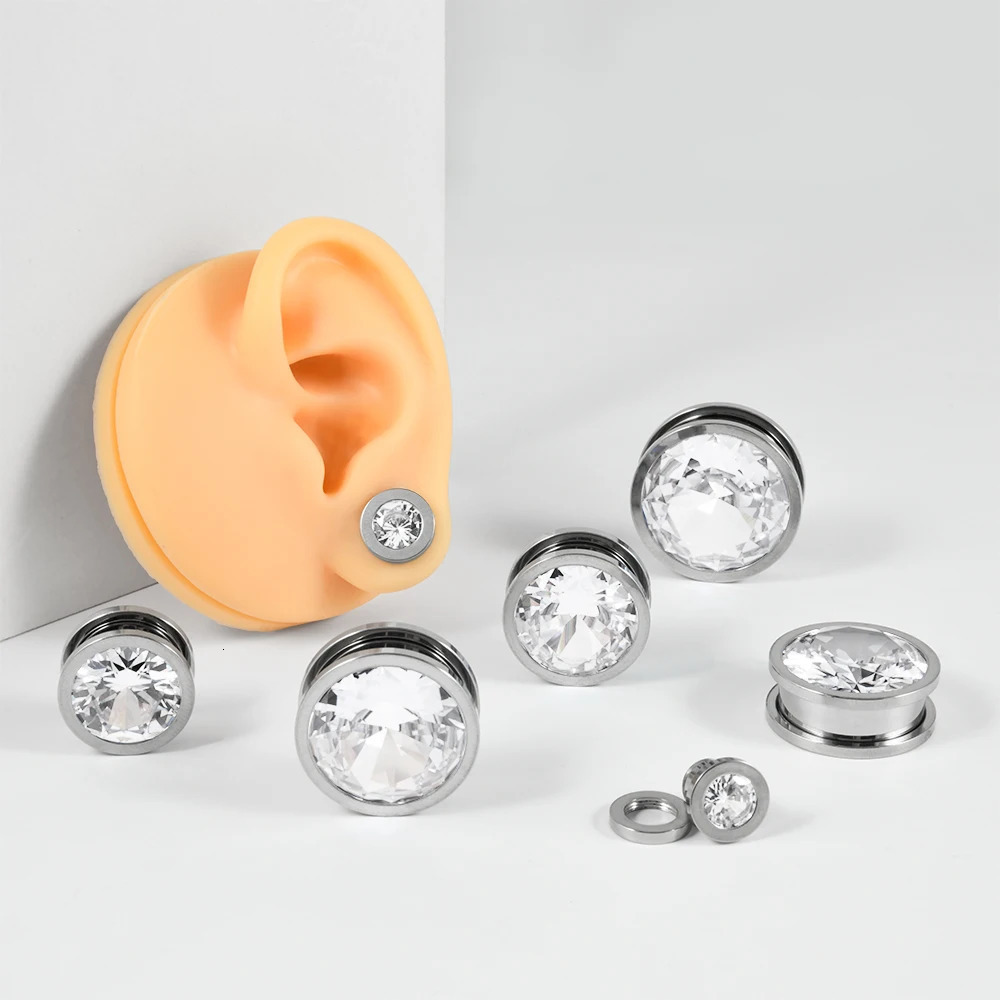 1 Set of 4 Pairs Color Zircons and 1 Pair Ear Tunnels Ear Stretcher Gauge Plug Ear Lobe Expander Piercing Jewelry260528BJ - view 7