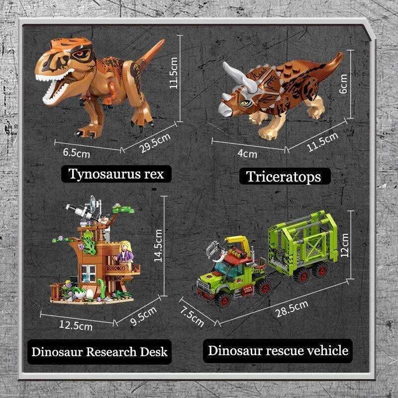 Jurassic Dino World Building Block Sets Dinosaur Exploration Triceratops Rescue Operation Scene Models DIY Bricks Toy Gift W260602