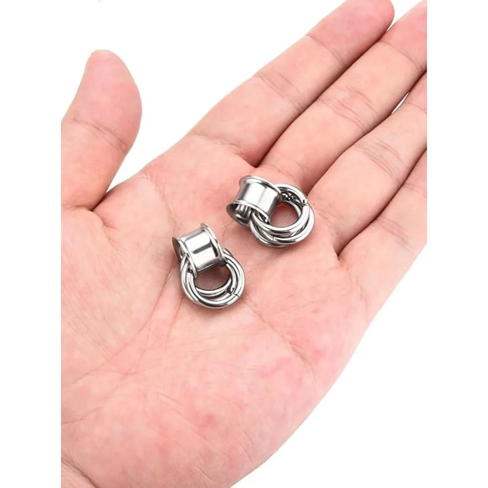 1 Pair of 316L Stainless Steel Hoop Earrings Ear Plugs Ear Drop Tunnel Hypoallergenic Ear Expander Piercing Body Jewelry 8-16mm260528BJ - view 6