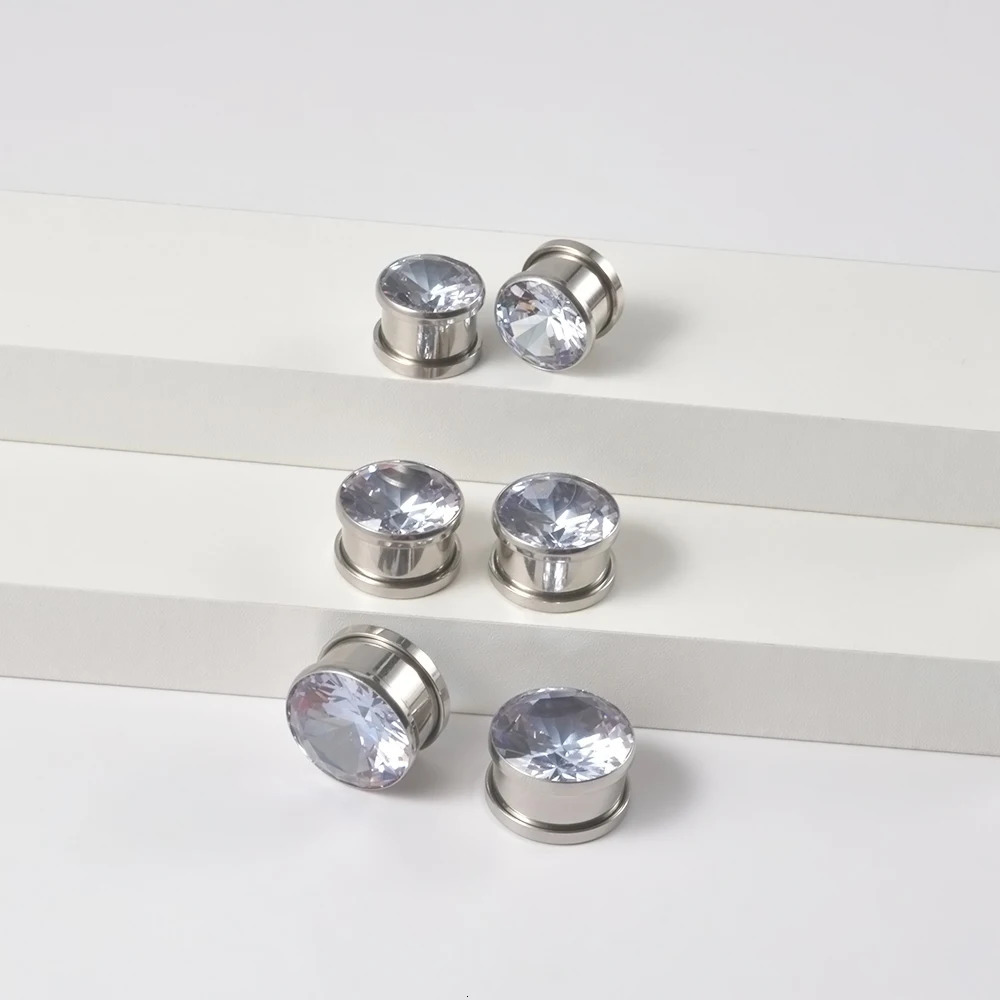 1Pair CZ Gems Ear Tunnels Ear Plugs Pulley Ear Gauges Zircon Screws Stretcher Ear Expander Set Piercing Jewelry260528BJ - view 7