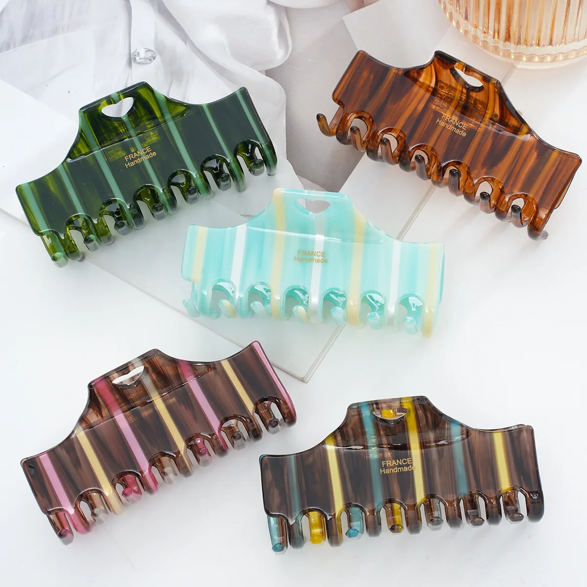 1pc striped contrasting grip clip large shark clip hair clip womens back of the head hair grip clip headband260528BJ
