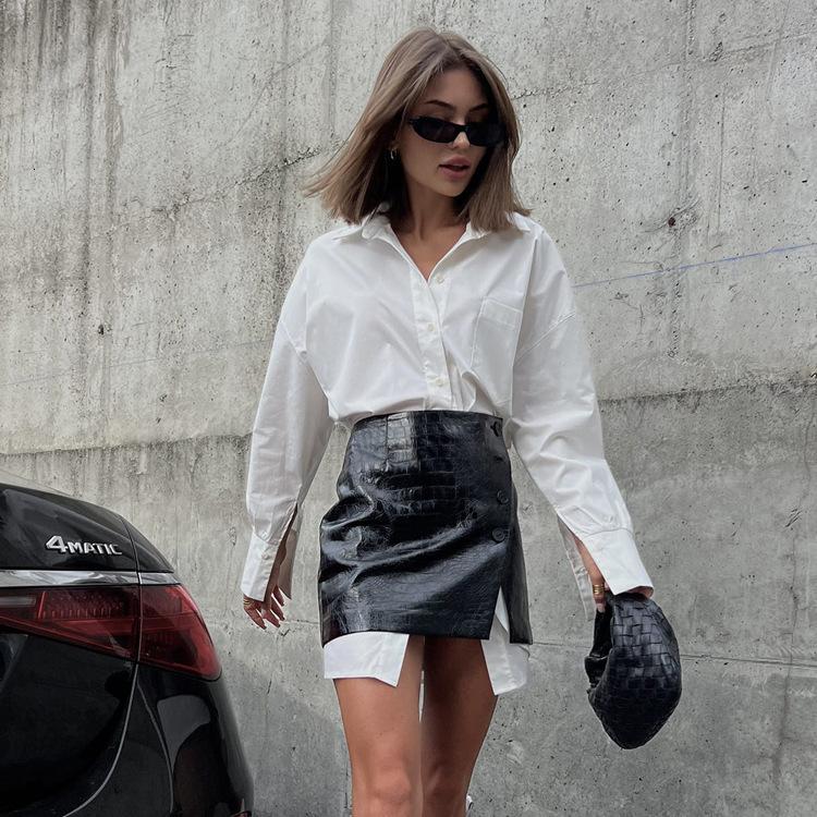 2026 Fashionable Women's Spring Outfit A Complete Set of Simple Loose White Shirt and Waistband Short Skirt Set 240729