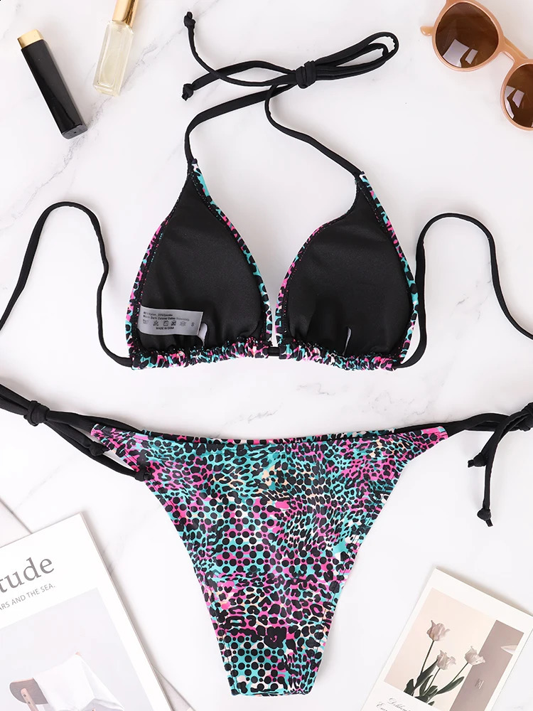 Two-Piece Womens Split Bikini Set Summer Strappy And Lace-Up Colorful Polka Dot Printed Ladys Bikini Beach Vacation Swimsuit 260622CJ - view 3