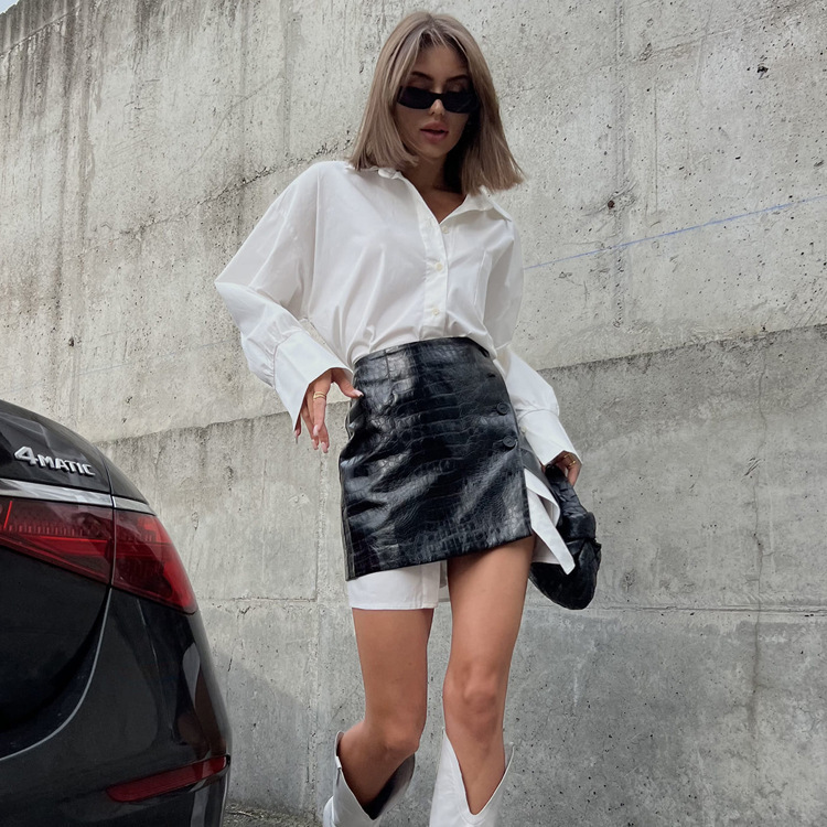 2026 Fashionable Women's Spring Outfit A Complete Set of Simple Loose White Shirt and Waistband Short Skirt Set 240729