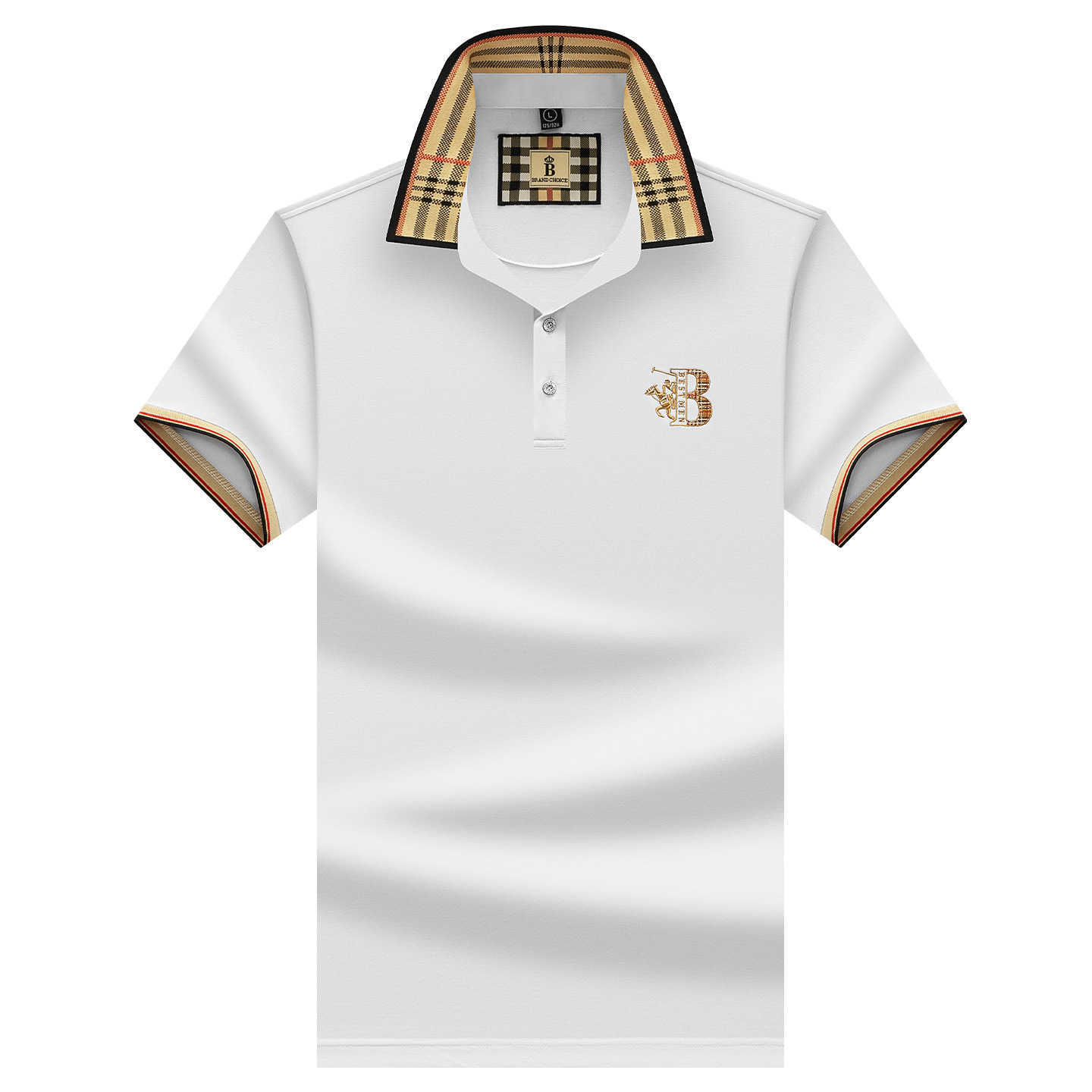 Woodpecker Summer Men's POLO Shirt Plaid Turn-down Collar Loose Fit Plus Size Business Casual Dad's Short Sleeve T-shirt