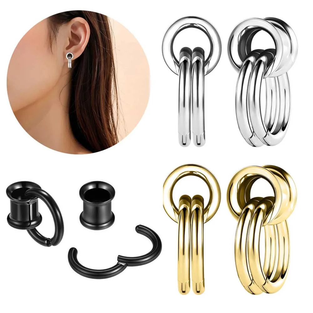 1 Pair of 316L Stainless Steel Hoop Earrings Ear Plugs Ear Drop Tunnel Hypoallergenic Ear Expander Piercing Body Jewelry 8-16mm260528BJ