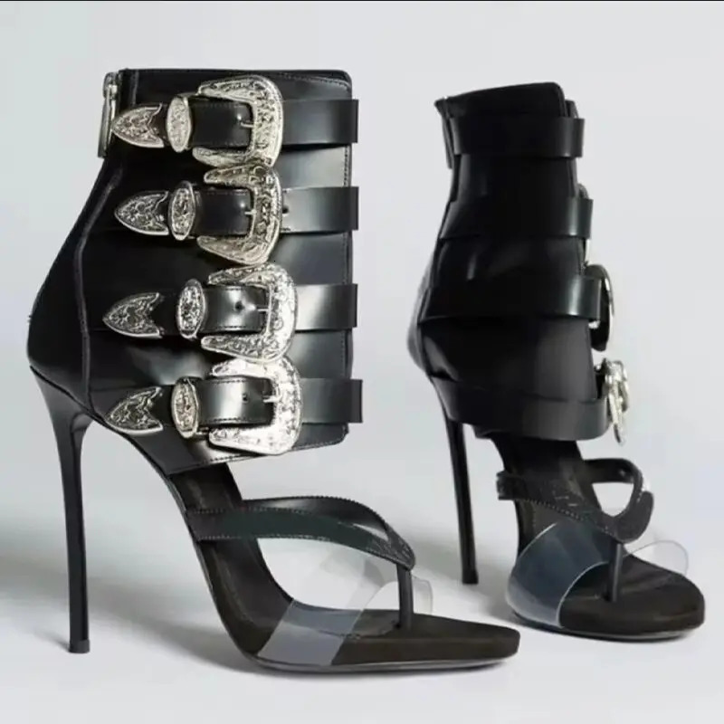 High heel sexy buckle belt women flip flops zipper modern sandal 260605 - view 4