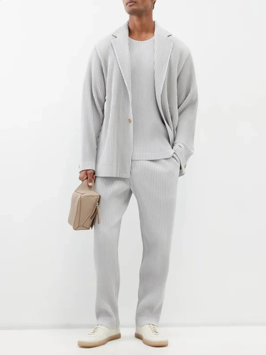 Miyake Pleated Blazers Business Casual Lined Blazer Top Fashion Suit Slim Fit Coat High Quality Jacket 260601