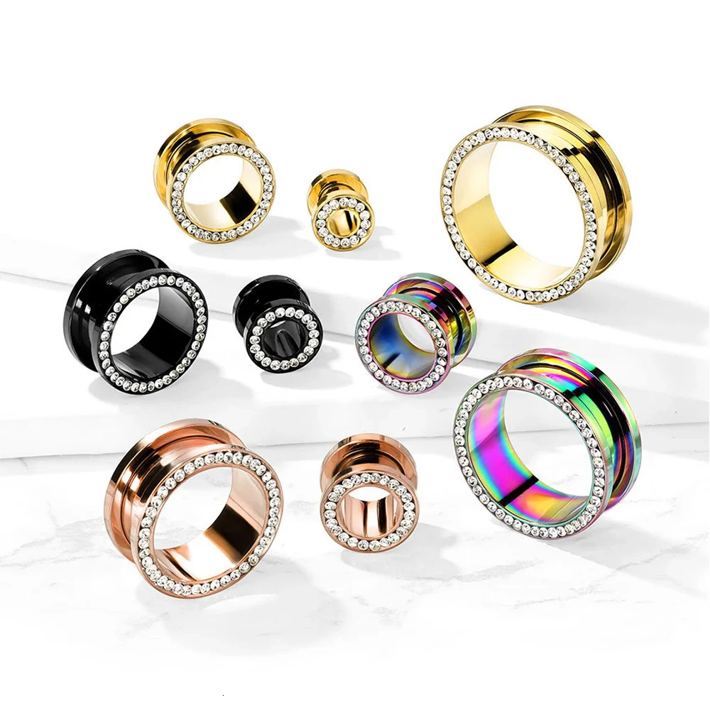 Doearko 2PCS Stainless Steel CZ Ear Gauges Plugs Tunnels Stretcher Piercing Women Body Jewelry260528BJ - view 6