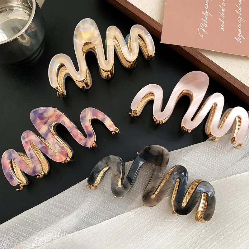 1pc Acetic Acid Shark Clip High Quality Metal Grip Clip Wave Fashion Hair Grip Womens Premium Sense260528BJ - view 3