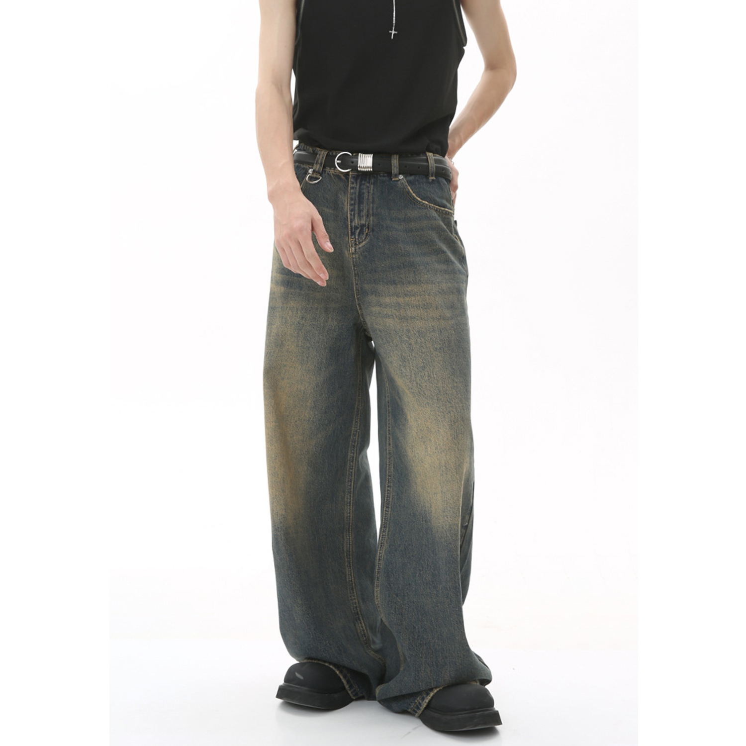 Summer Men's Denim Pants Old Blue Washed Male Jeans Straight Casual Menwear Loose Wide Leg Trousers New Fashion 260602 - view 5