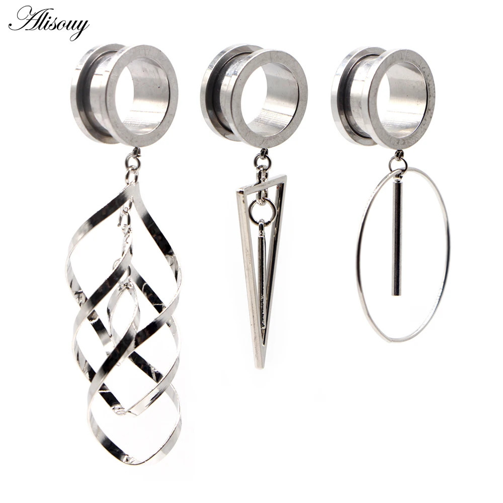 Alisouy 2pcs 6-25MM Stainless Steel Ear Plugs and Tunnels Dangle Ear Piercing Expansion Ear Stretched Flesh Tunnels Body Jewelry260528BJ - view 7