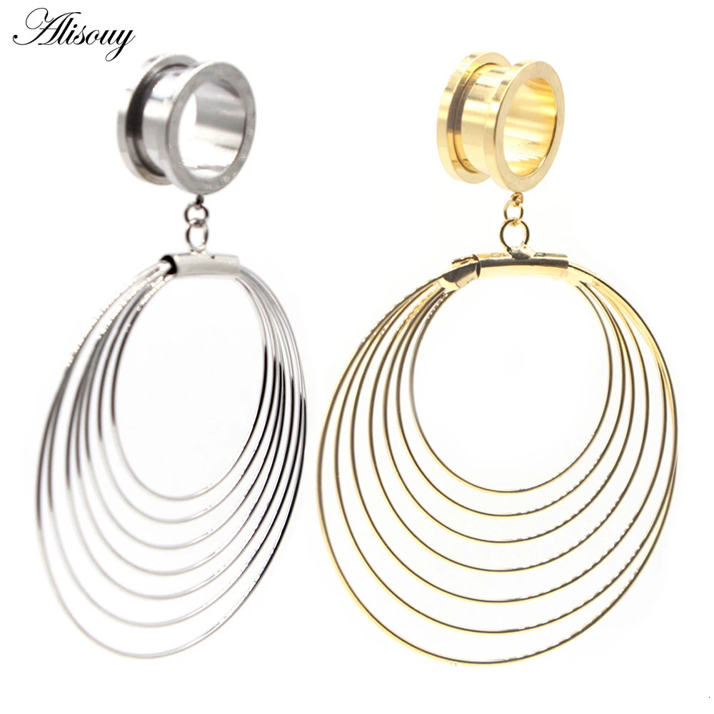 Alisouy 2pcs 6-25MM Stainless Steel Ear Plugs and Tunnels Dangle Ear Piercing Expansion Ear Stretched Flesh Tunnels Body Jewelry260528BJ - view 5