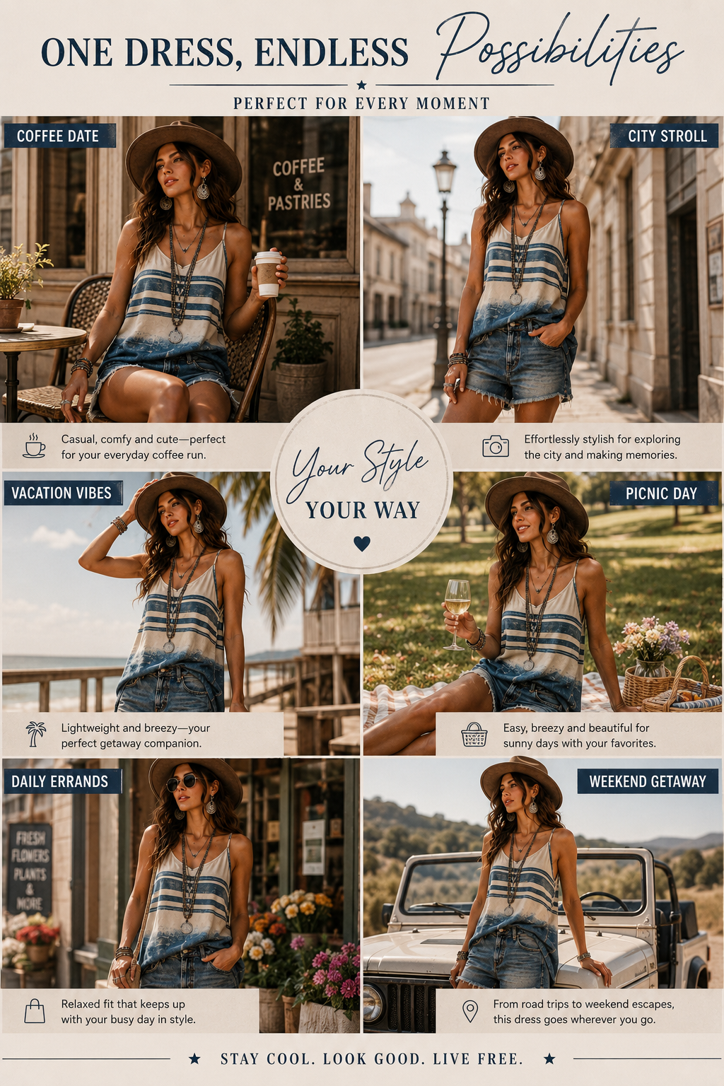 Women's Vintage Denim Stripe Tank Top-4-Way Stretch Sleeveless Cami, Loose Fit Casual Summer Blouse, Lightweight Breathable Boho Streetwear