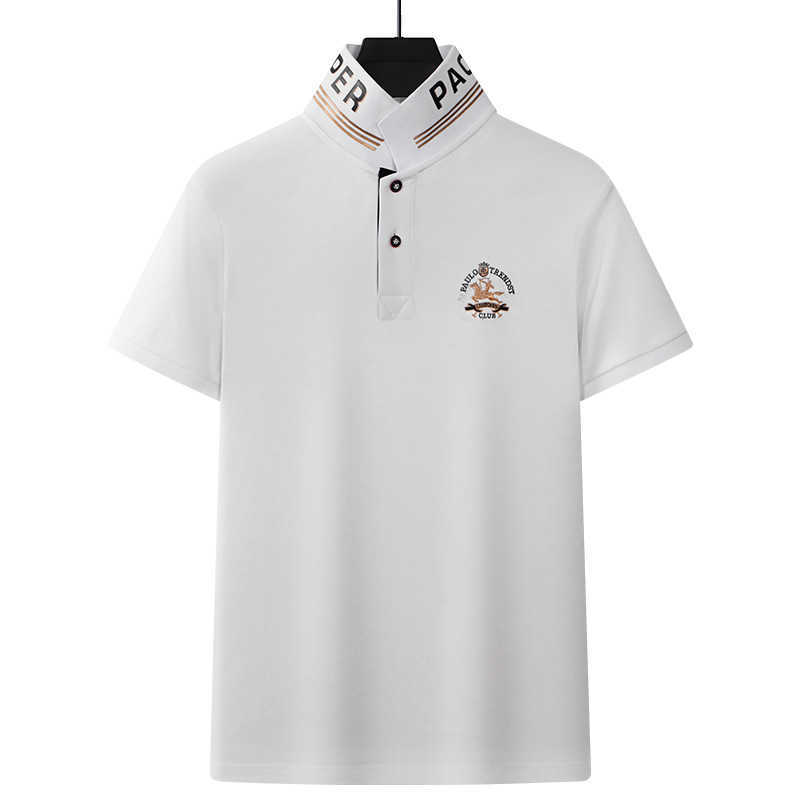 Paul Embroidered Polo Shirt Men's Short Sleeve Turn-down Collar T-shirt Middle-aged Business Casual Loose Fit Plus Size Mercerized Cotton