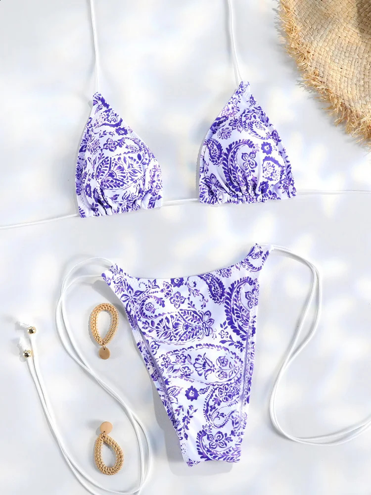 Sexy Triangle Mini Bikini Sets Micro Thongs Swimsuit Women Bathing Suit Biquini Bandage Beachwear Print Swimwear Thong Bikini 260622CJ - view 4