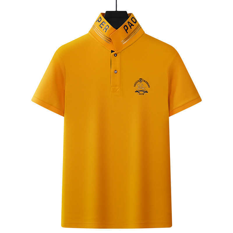 Paul Embroidered Polo Shirt Men's Short Sleeve Turn-down Collar T-shirt Middle-aged Business Casual Loose Fit Plus Size Mercerized Cotton