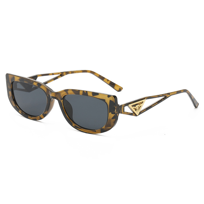 Designer Womens Sunglasses Trendy Small Rectangle Frame Hollow Triangle Metal Logo Leg Shades Outdoor Travel Beach Driving Sun Glasses