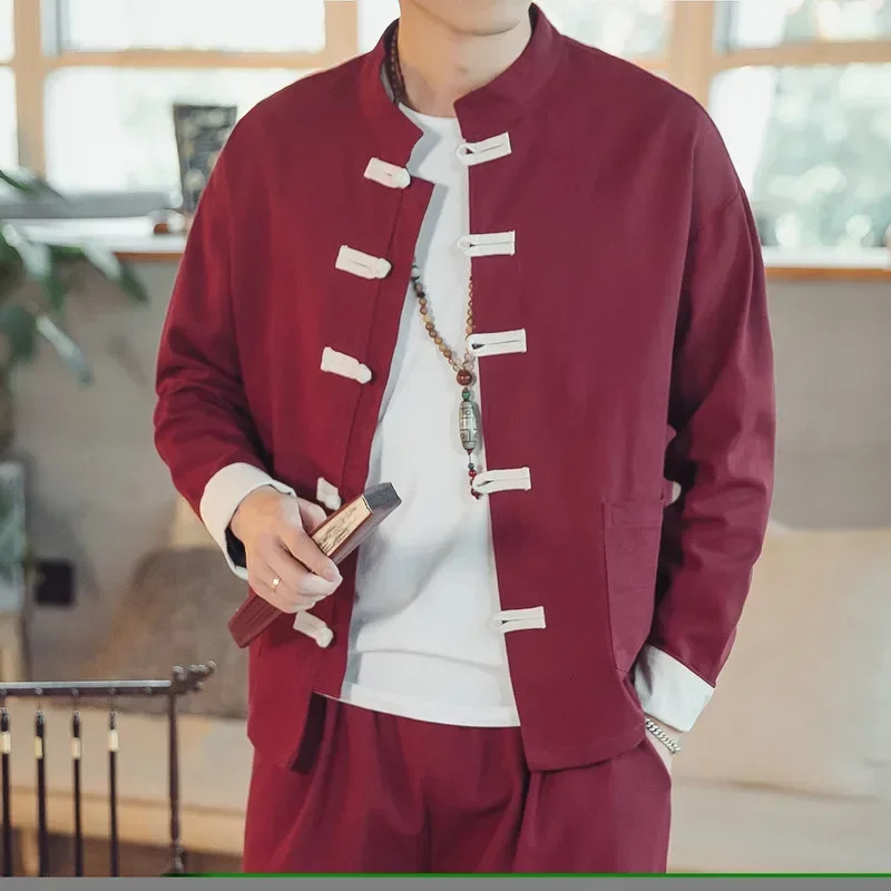 Chinese Traditional Retro Coat Man Autmn Long Sleeve Tang Suit Mandarin Collar Buckle Jacket Oriental Cotton Kung Fu Shirt 260602