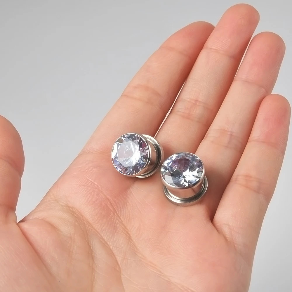 1Pair CZ Gems Ear Tunnels Ear Plugs Pulley Ear Gauges Zircon Screws Stretcher Ear Expander Set Piercing Jewelry260528BJ - view 4