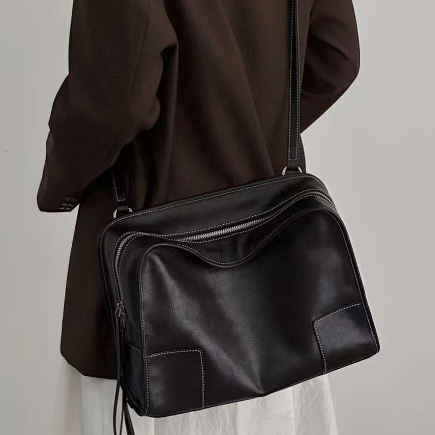 Women Genuine Leather Bowling Bag Suede Patchwork Crossbody Large Capacity Handbag Versatile For Daily Use SENYY