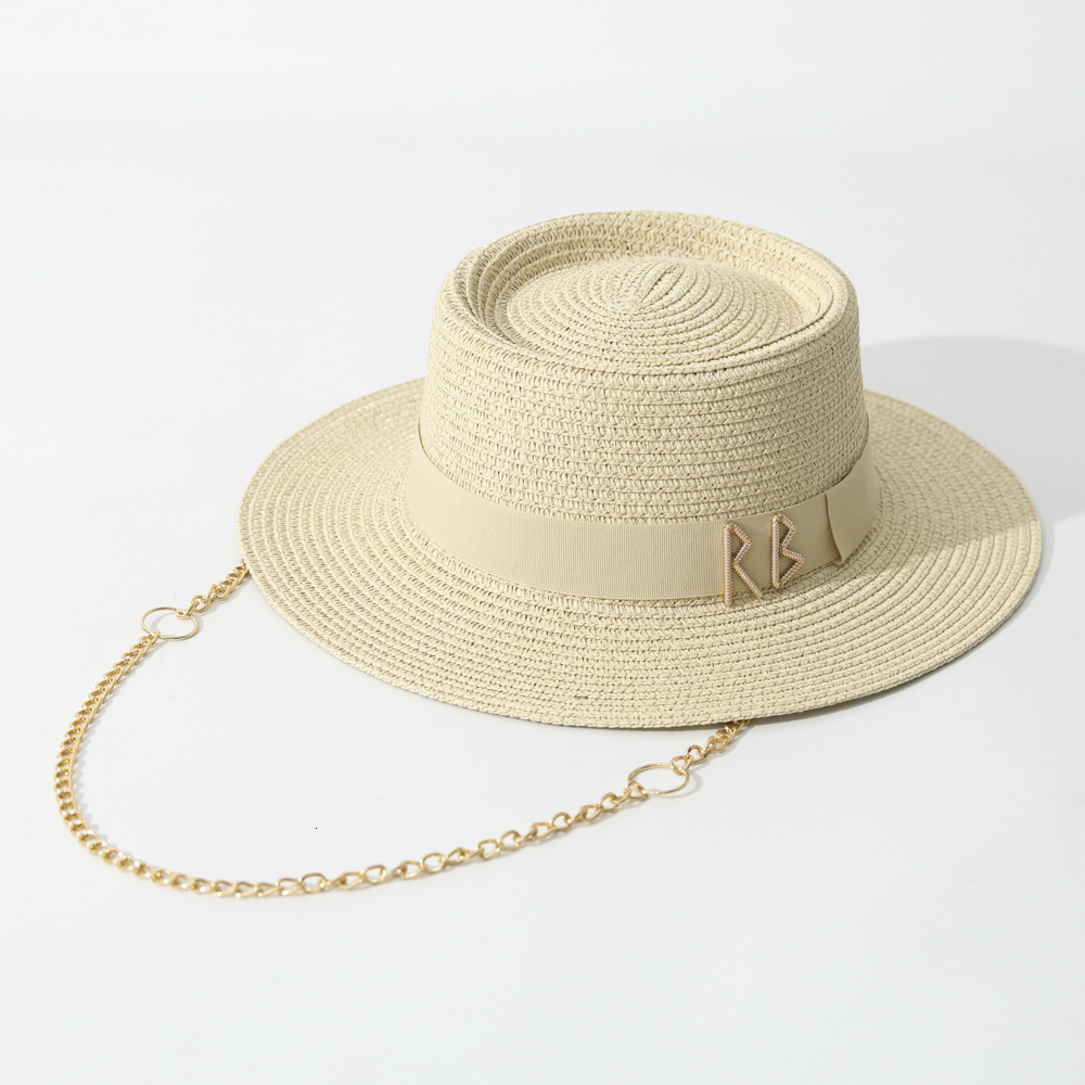 Chain Straw Fedora concave crown Summer Straw Hat for Women Punk Style Sun Protection Outdoor Beach Straw Hat chapeau femme 260530