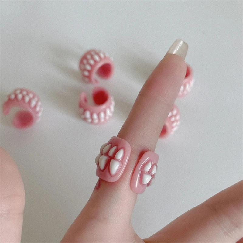 E0BF Punk Funny Colorful Acrylic Teeth Rings For Women Hip Hop Cartoon Teeth Mouth Ring Geometric Resin Ring Party Jewelry260528BJ - view 5