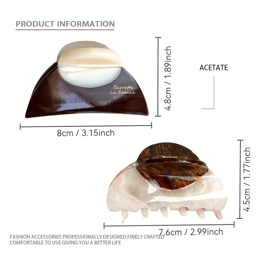 1Pc Elegant Vintage French Hair Clip Two-Tone with Wood Grain Marbled n Perfect for Casual Daily Dressing Cute Hair Clips260528BJ - view 4