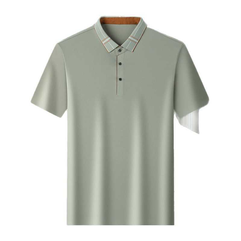 Summer seamless short-sleeve T-shirt new style with mulberry silk collared casual and trendy fashion polo shirt for middle-aged men