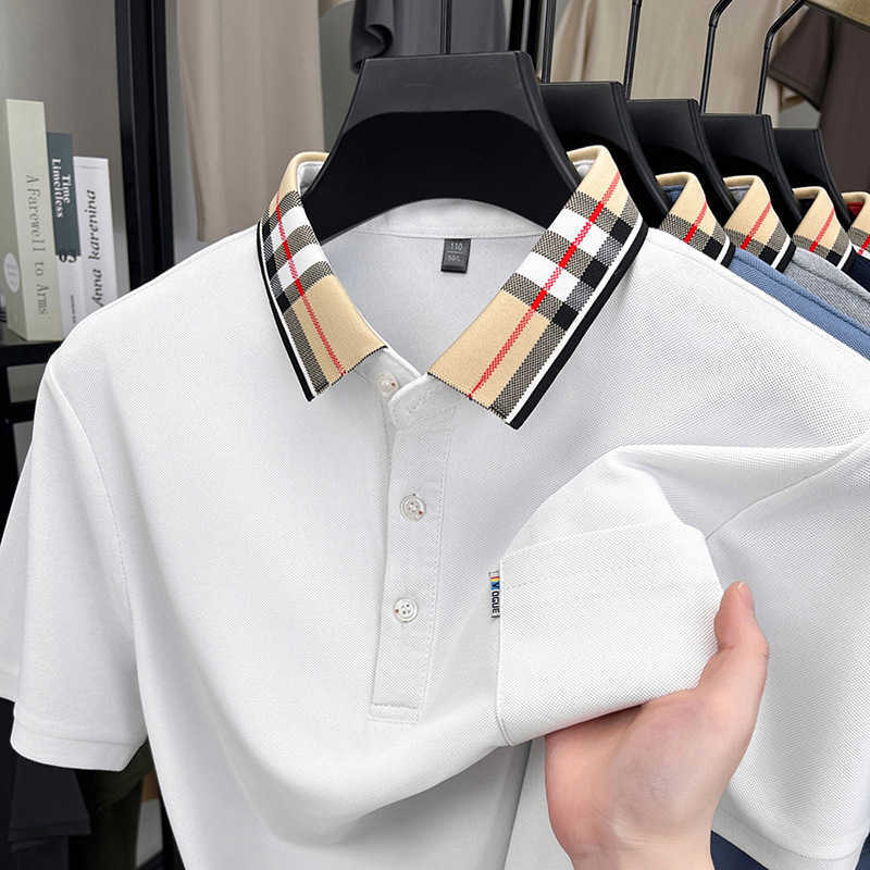 Casual comfortable trendy fashionable short-sleeved mens POLO shirt with a contrasting collar T-shirt for live streaming