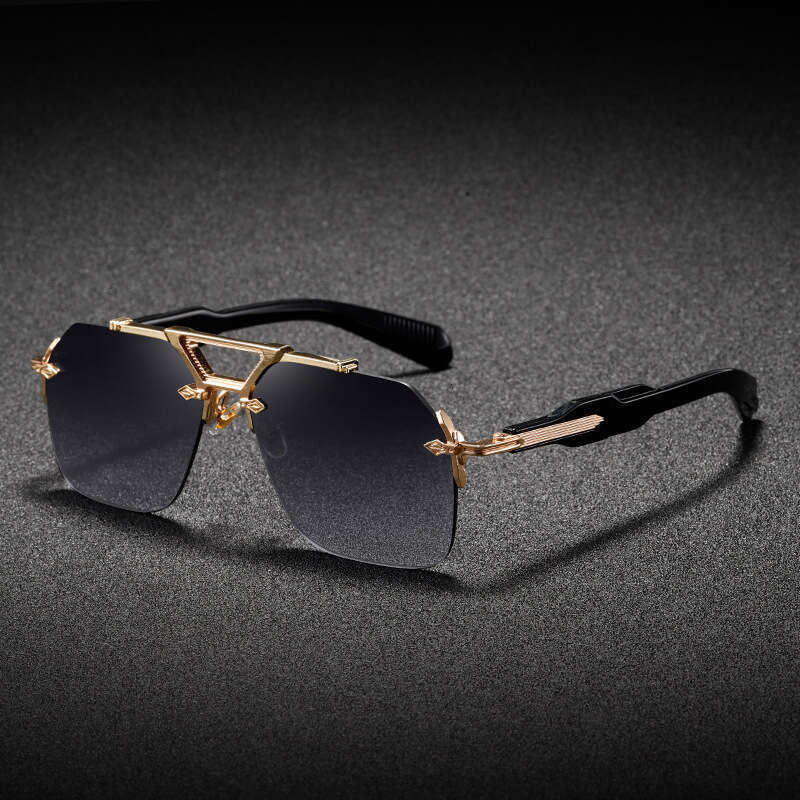 Fashion High Grade Designer New Metal Double Bridge Large Frame European And American Luxurious Feel Driving Sunglasses Street Style Trendy Men's - view 3