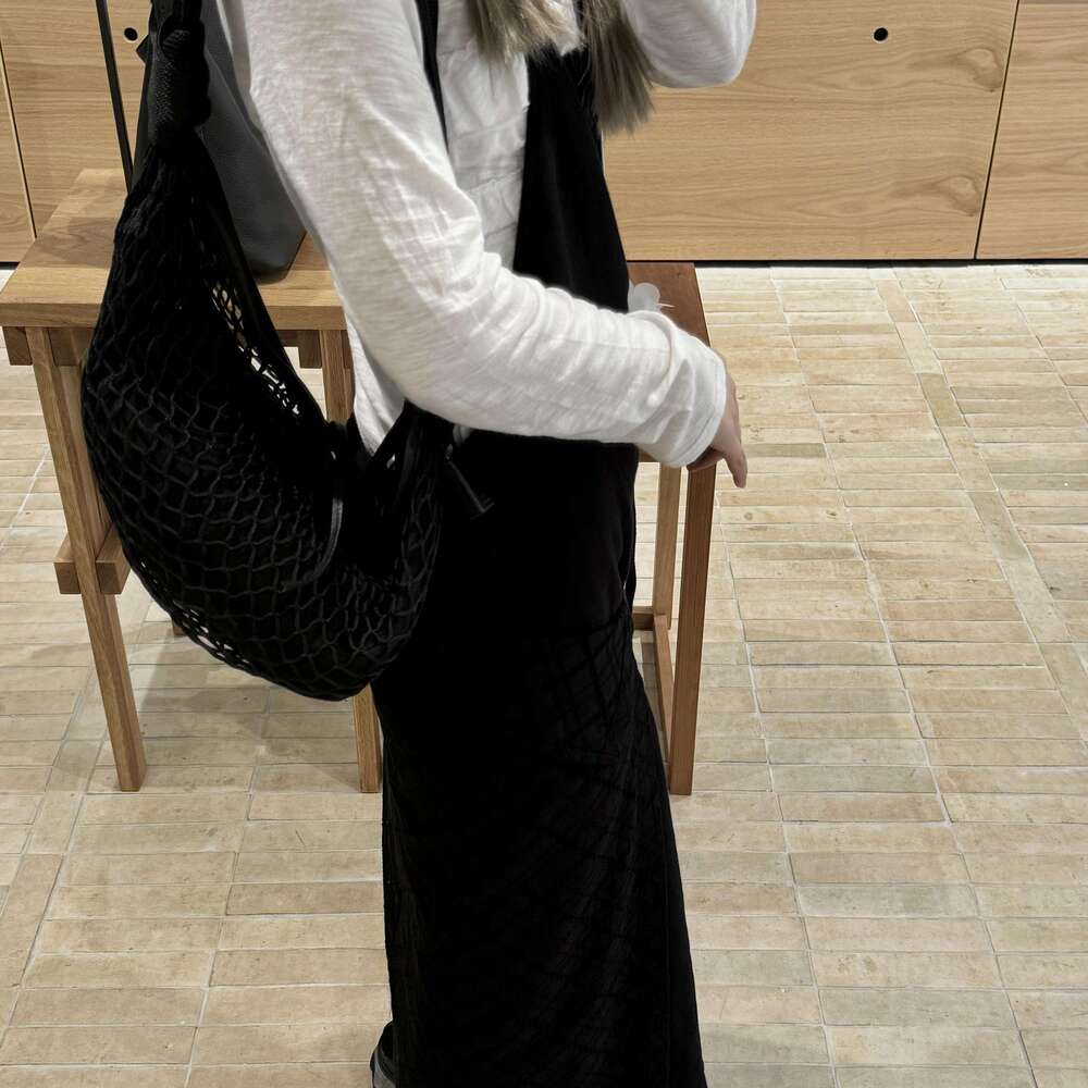 Women Woven Crossbody Bag Cowhorn Design Contrast Colors Large Capacity Fisherman Mesh Shoulder Handbag Casual Style SENYY