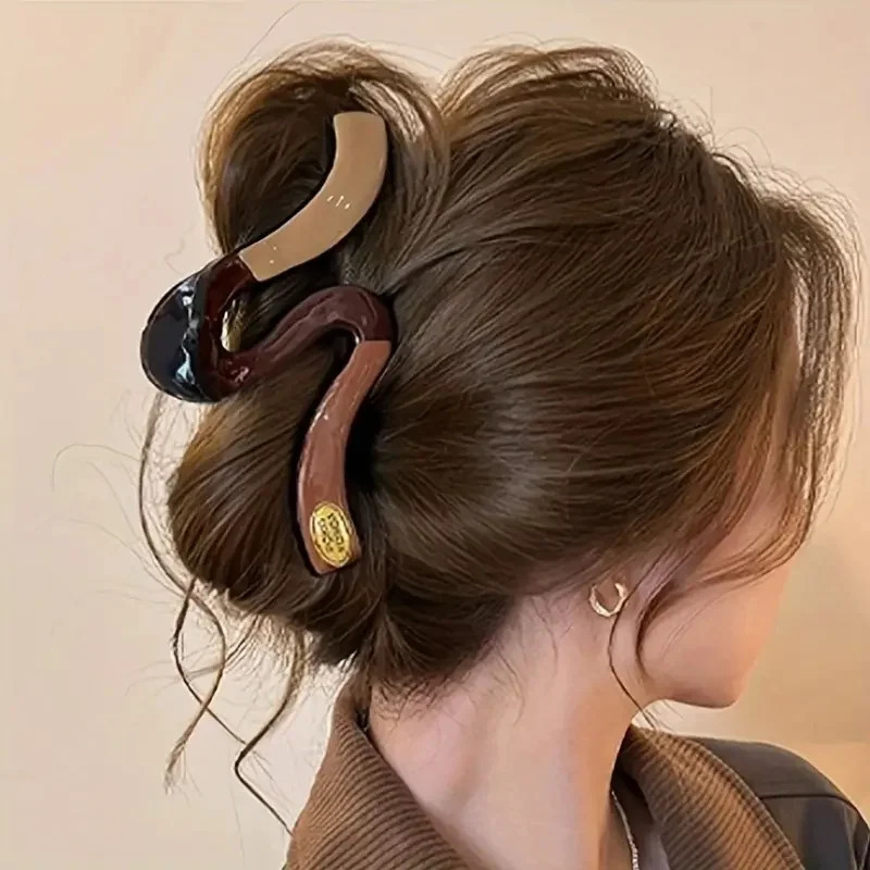 4Pcs Elegant Large Hair Claw Clips for Women Chic Wavy n with Color Accents Non-Slip Shark Clips Head Hair Accessories260528BJ - view 7