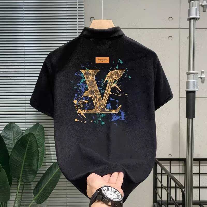 White collared polo shirt for men short-sleeved new summer style with back print trendy casual versatile T-shirt top