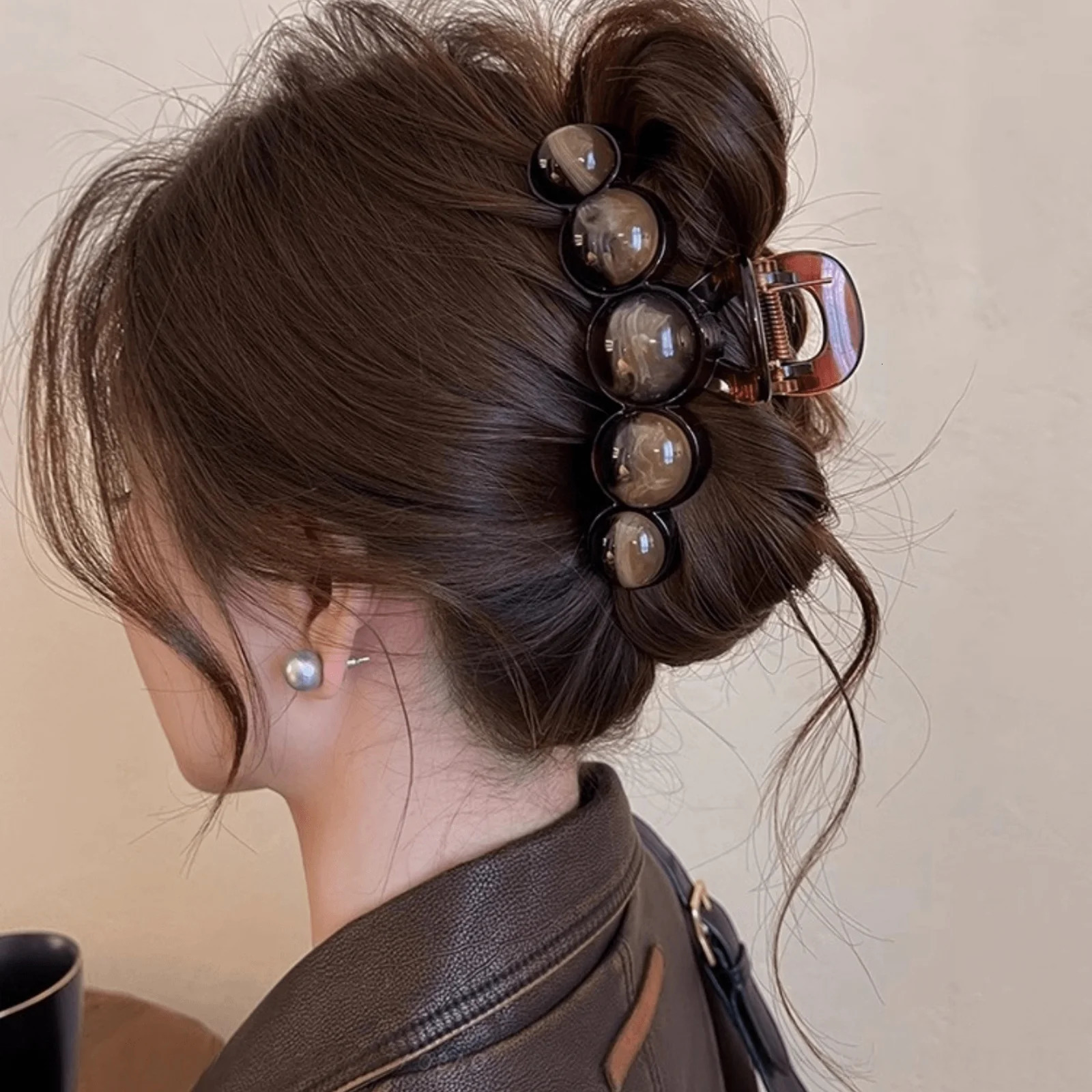 1pc Fashion Pearl Large Simple Elegant Acrylic Hair Claw Hairpin Suitable For Party Commute Outfit Matching Hair Accessories260528BJ - view 3